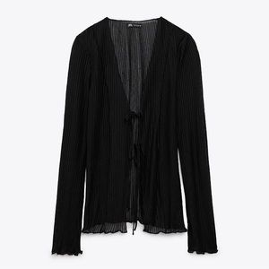 Zara Pleated Front-Tie Sheer Top